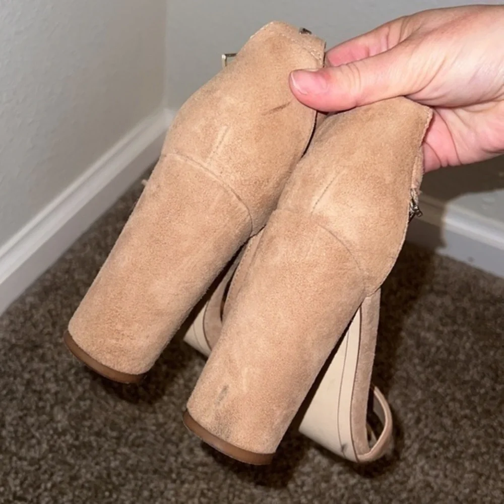 Sam Edelman Yaro Beige‎ Tan Neutral Suede Leather Block Heel Sandals